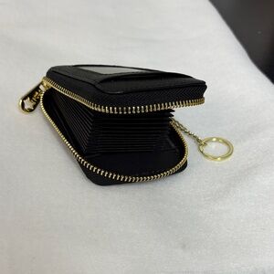 Black Zip-Around Card Holder with Gold Accents